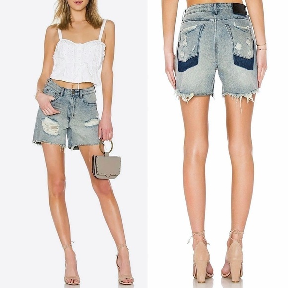 ONE TEASPOON Distressed Ripped Denim High Rise Cutoff Vintage Mom Jean Short 26 - Picture 1 of 8